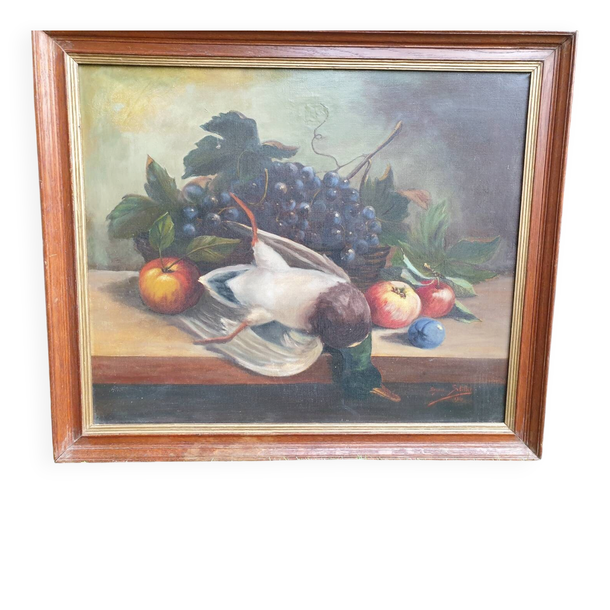 Still Life with Grapes and Game, signed, 1913