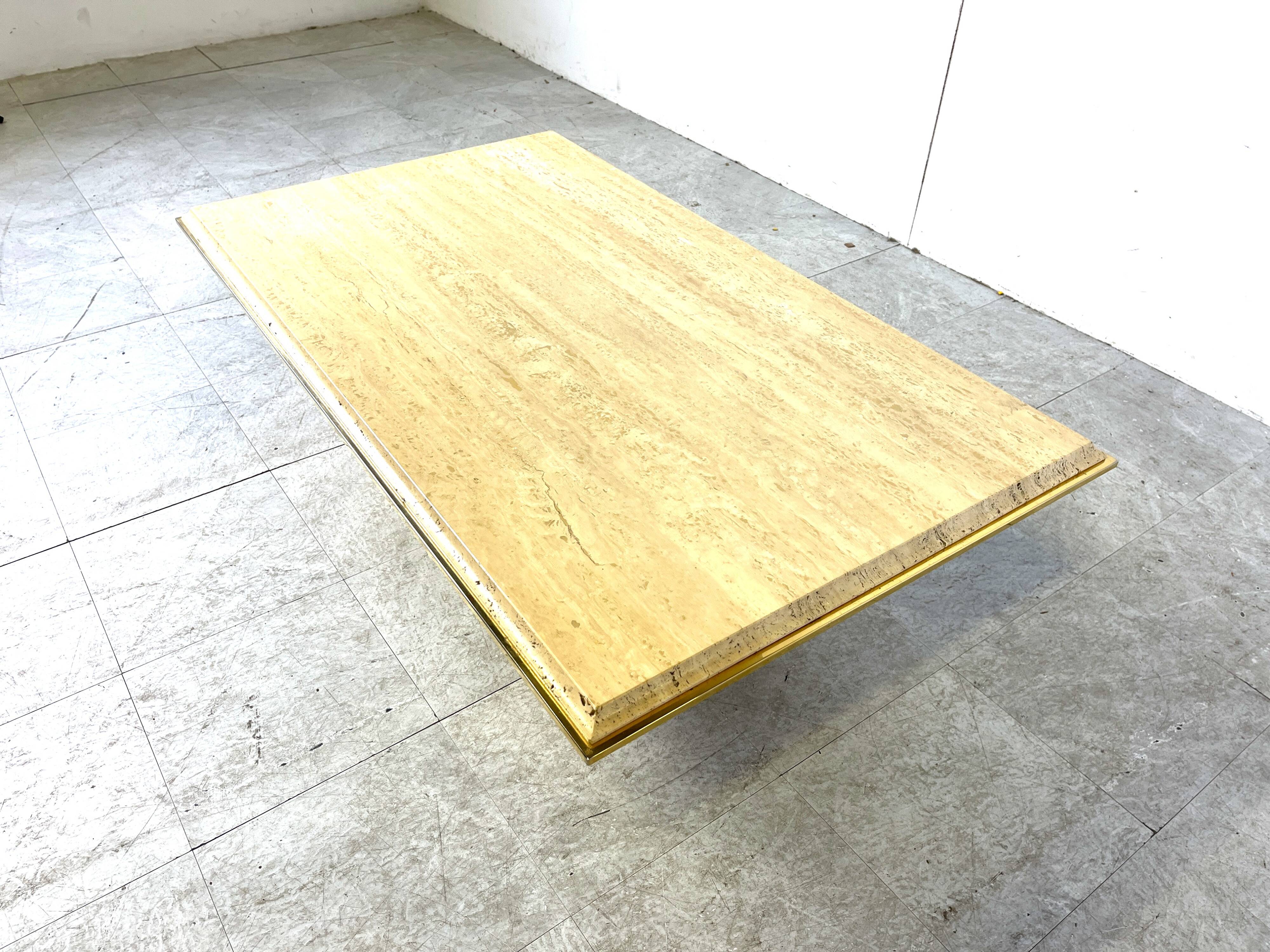 Travertine and brass coffee table by Fedam, 1970s