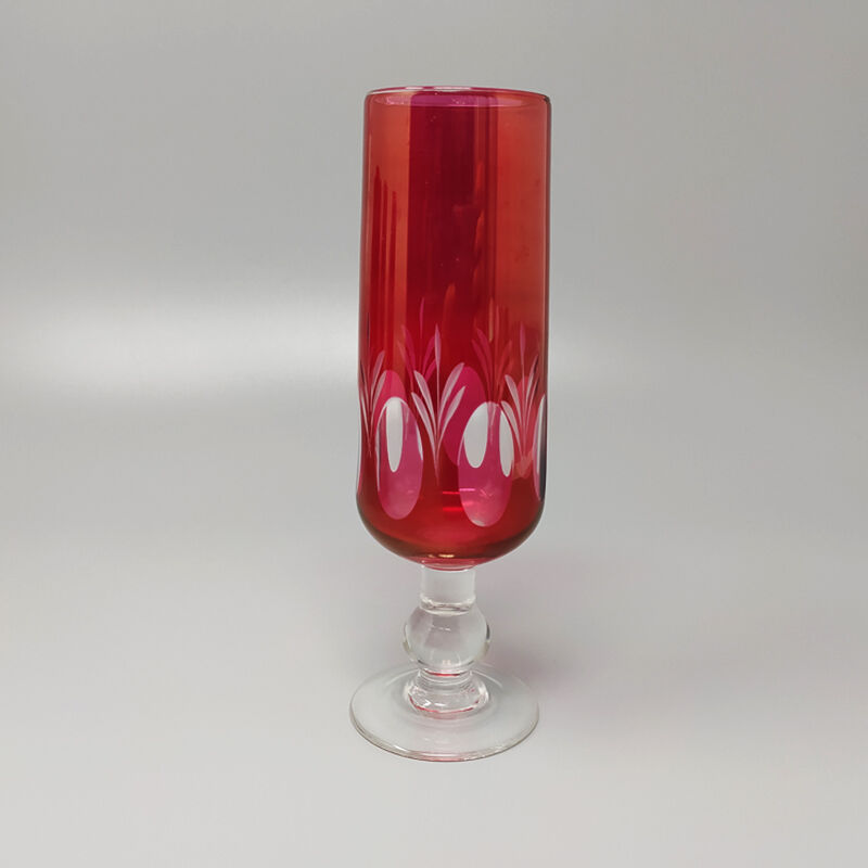 Set of six red bohemian cut crystal glasses 1960