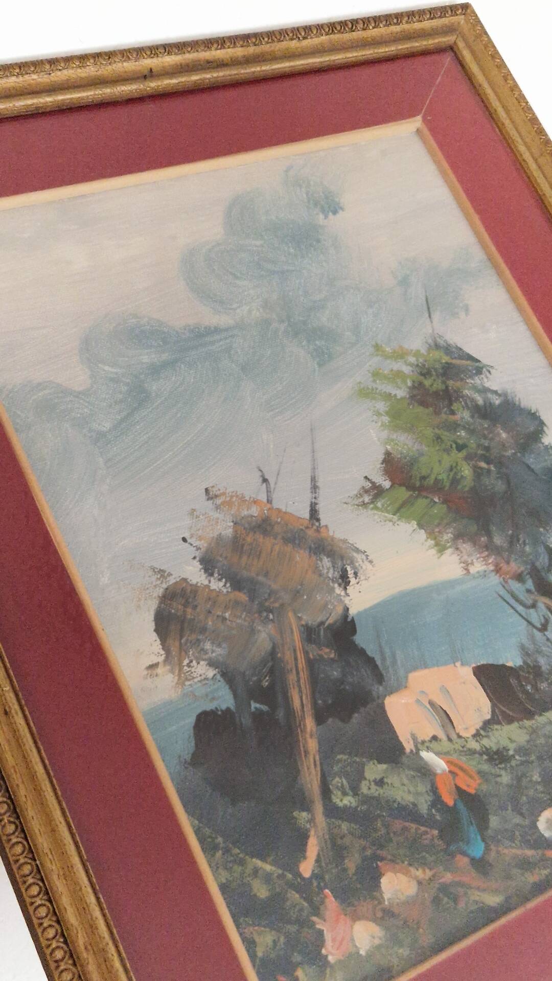 Vintage marine painting oil on canvas under glass VOLPI