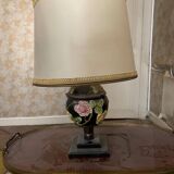 Antique painted ceramic lamp with lampshade