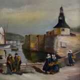 Huile sur panneau milieu XXe paysage breton Concarneau