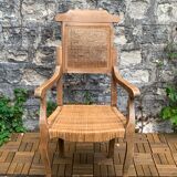 Barber's armchair in wood cannage and straw 1900