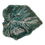 Grand plat feuille émaillé vert