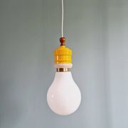 Opaline bulb pendant light, Metalarte, 1980s