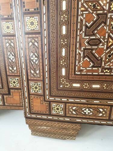 Antique Art Deco Bed Middle Eastern Damascene Inlaid Mother of Pearl Mosaic