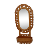 Miroir rotin vintage avec étagère