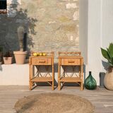 Pair of vintage rattan bedside tables