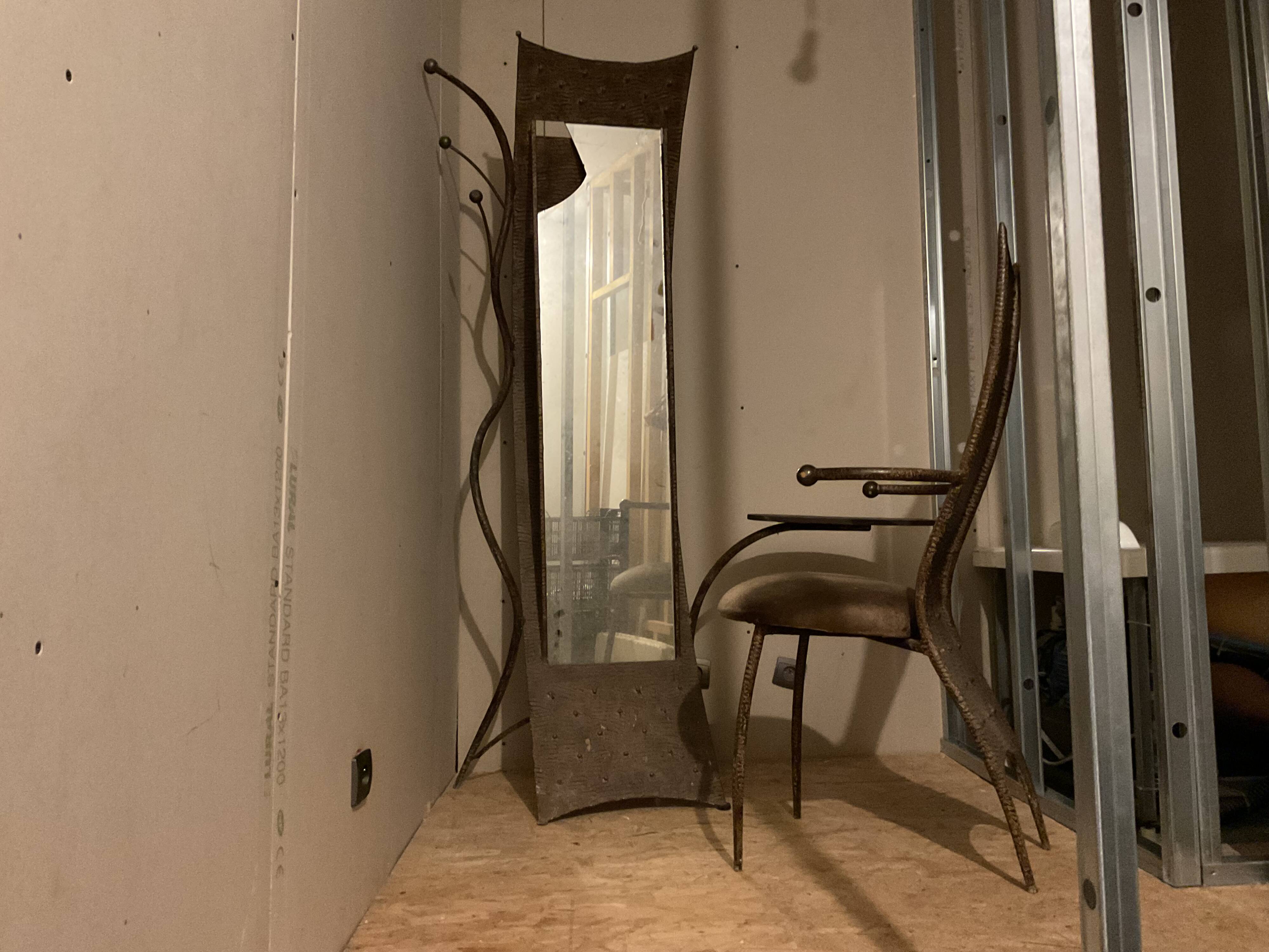 Dressing table coat rack by Roger Landault with its chair.
