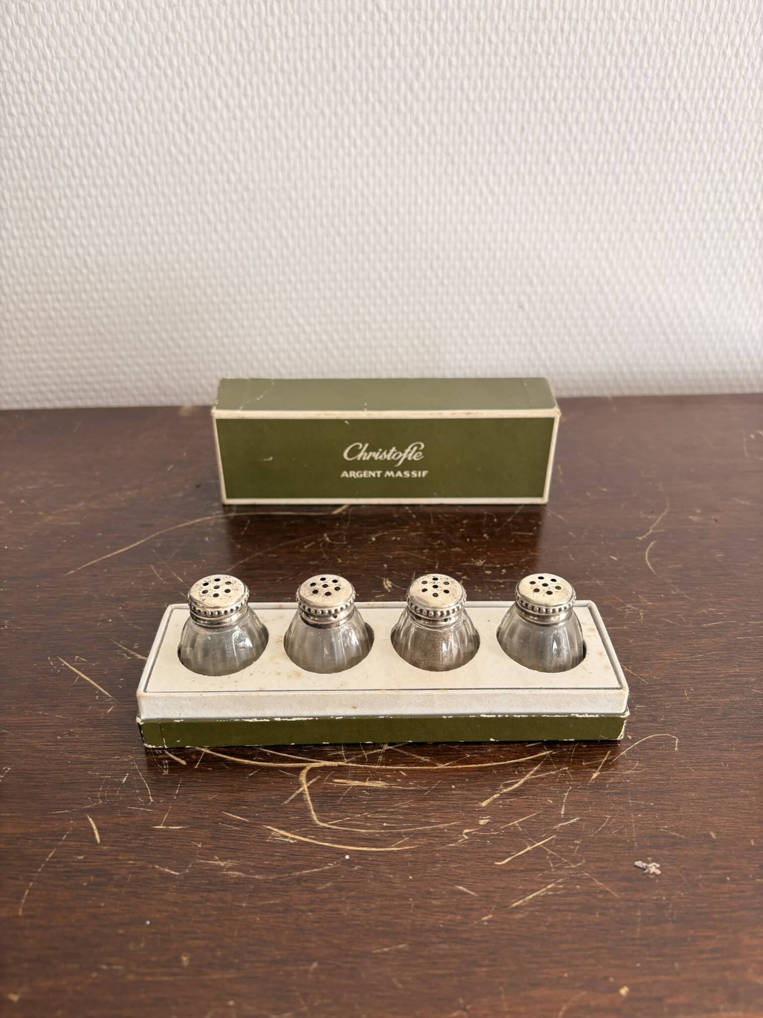 Antique Saleron Salt and Pepper Set Christofle Solid Silver Box