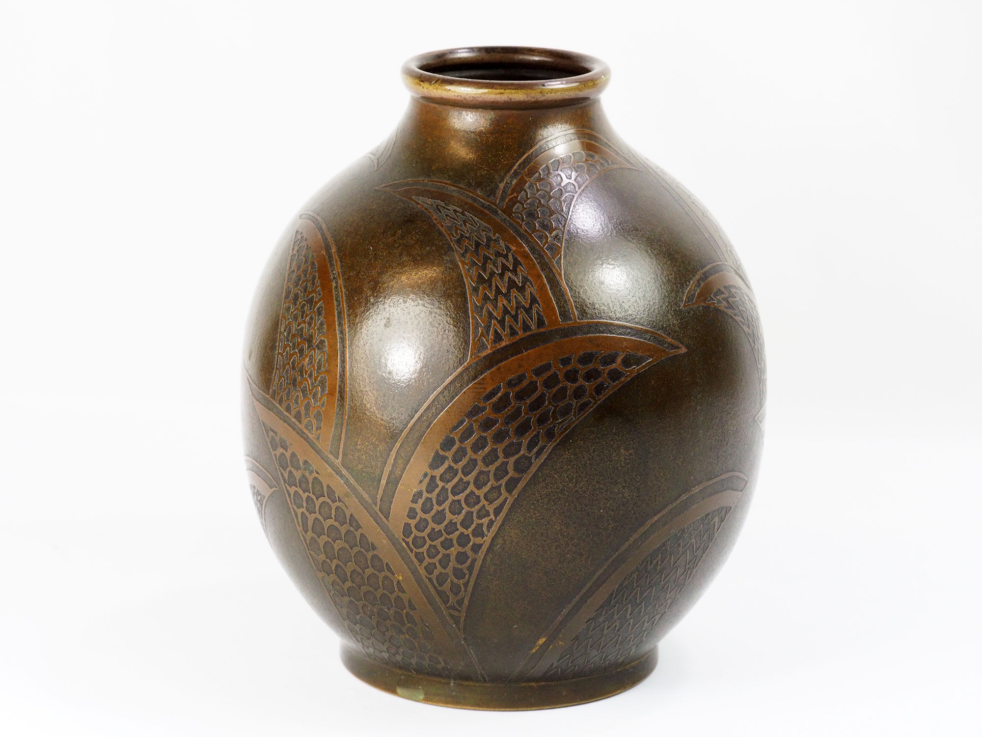 Art deco french dinanderie brass evolution vase by Paul Louis Mergier