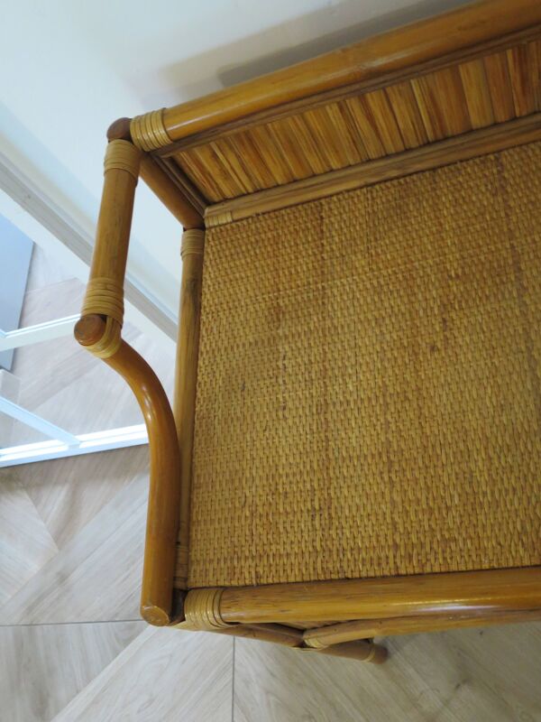 Vintage-console-bureau-rotin naturel tressé-années 60