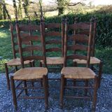Vintage mulched chairs with high oak backrests with turned legs
