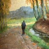 Hst animated landscape path in the forest frame signed around 1900
