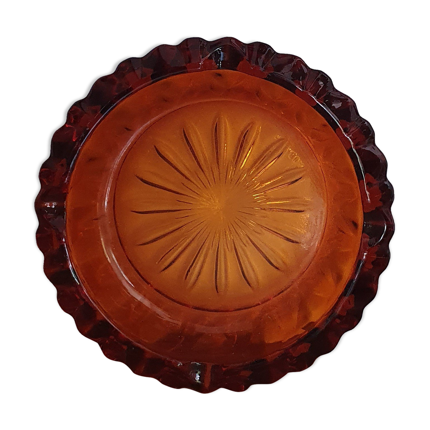 Amber glass ashtray