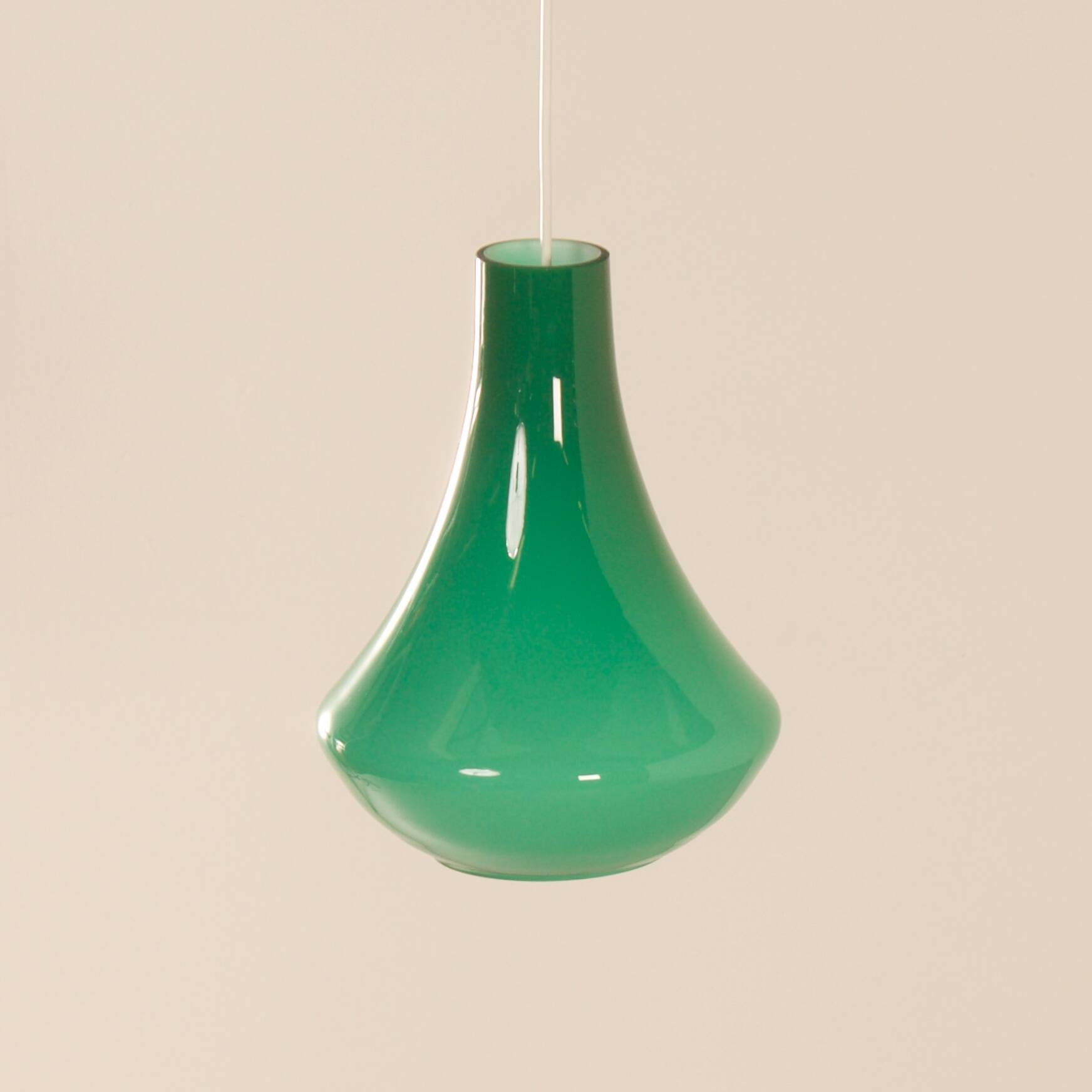 French Pendant Lamp in Green Opaline Glass, 1960s