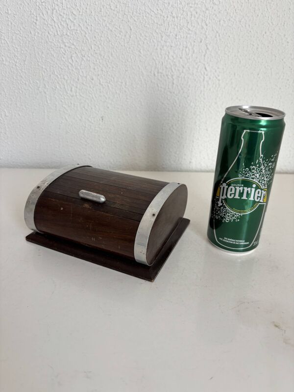 Porte-cigarettes vintage 1960 distributeur bois métal doré - 16 x 13 cm