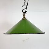 Industrial British Green Enamel Factory Pendant Lamp, 1950s