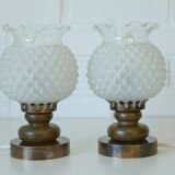 Pair of charming desk lamps vintage bedside lights wood table lighting 70's