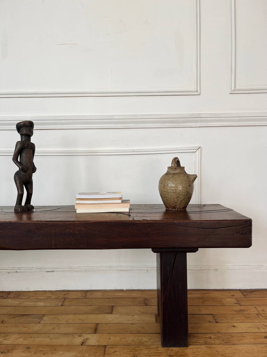 Brutalist Folk Art Bench Solid Oak