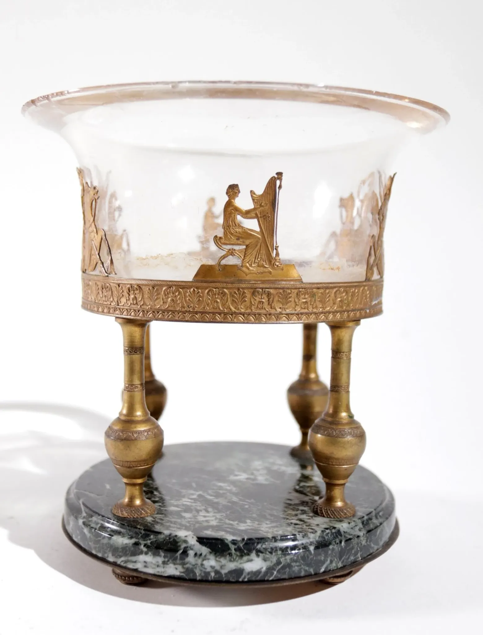 Empire tazza in fire-gilt bronze, marble and glass – France, early 19th c.