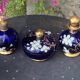 Perfume bottles, in hand-painted blue Bohemian crystal, antique.