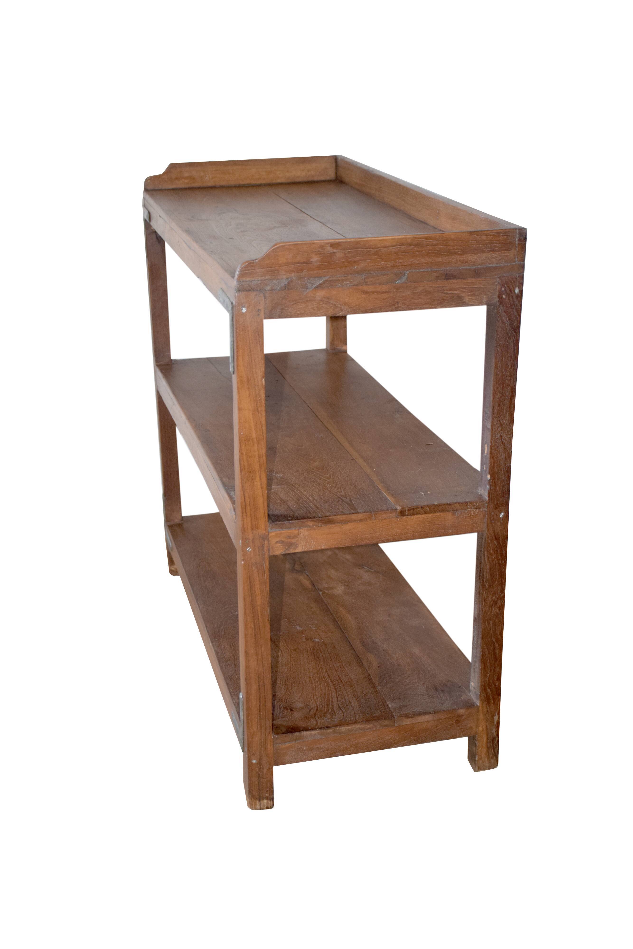 Three-level teak shelf