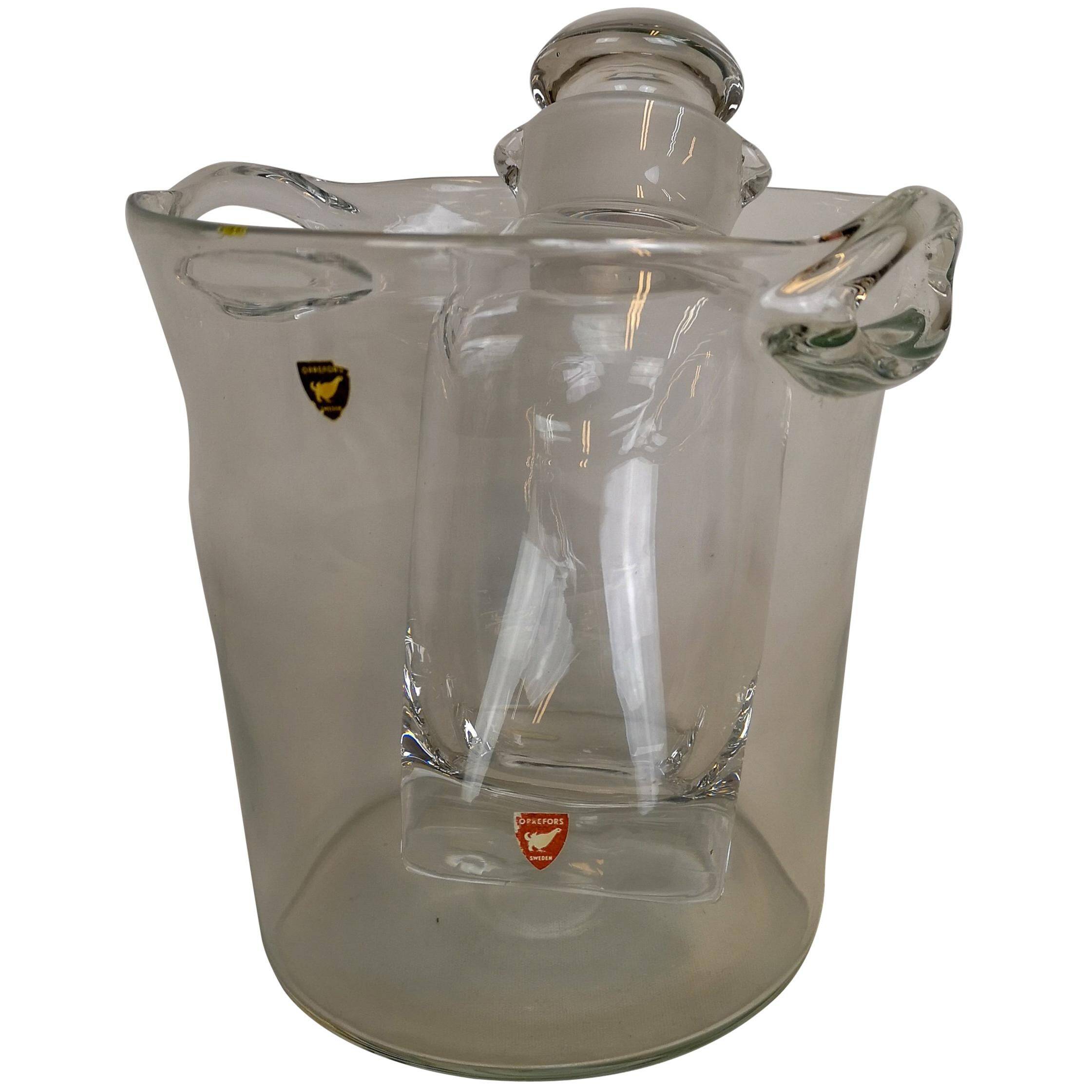 Orrefors ice bucket and shaker set by Nils Landberg, Sweden, 1950s.