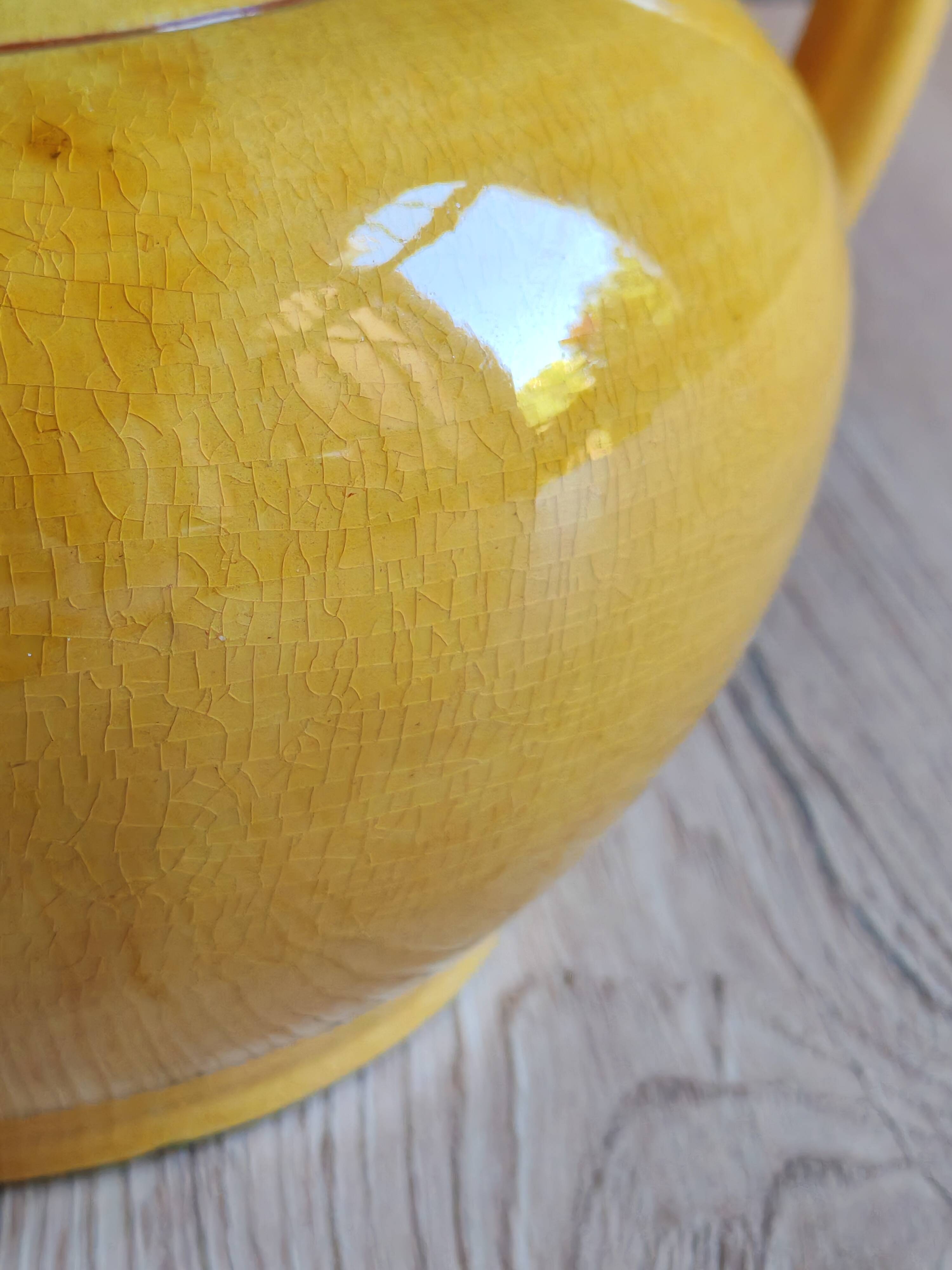Vintage Mustard Enamelled Ceramic Teapot