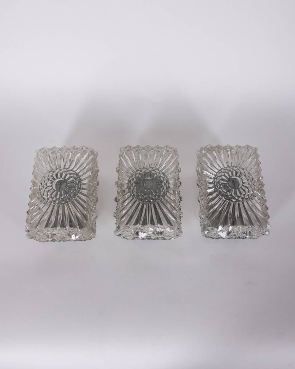 Vintage Worked Glass Wall Lamps, 1970s, Set of 3