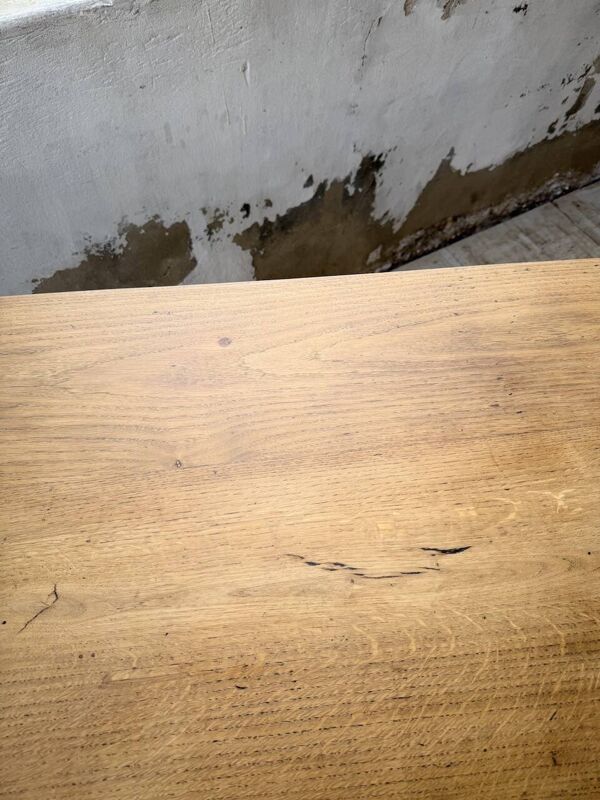 Table de ferme en chêne, pieds tournés noirs