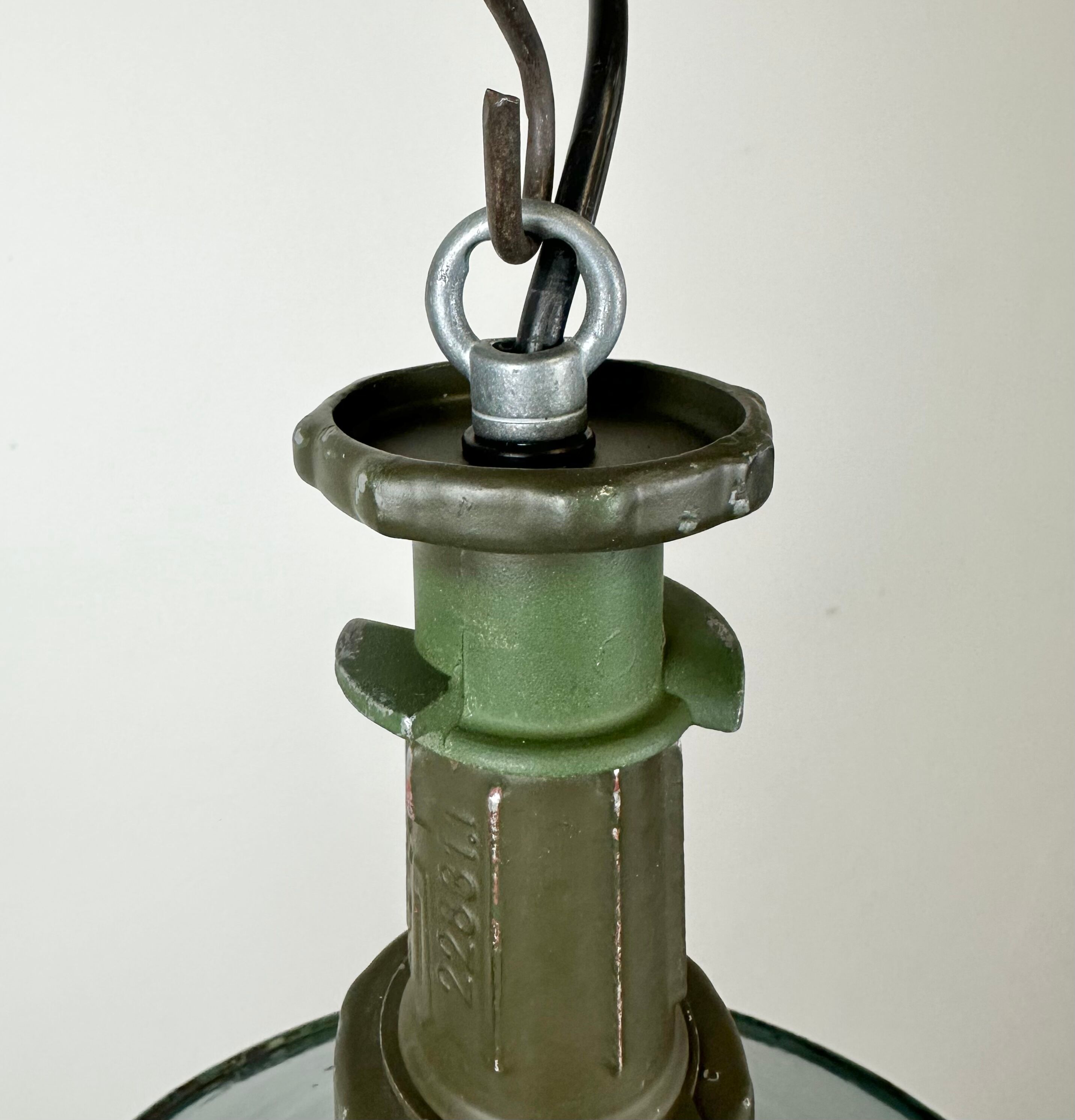 Industrial Green Enamel Factory Pendant Lamp with Cast Aluminium Top, 1960s