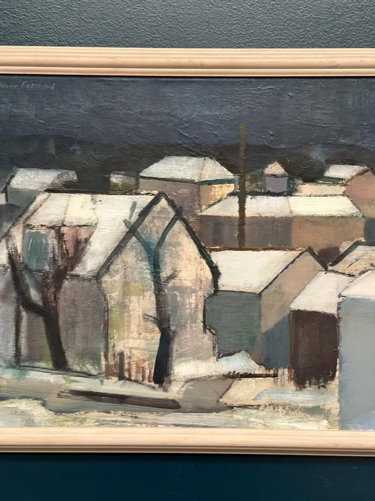 Original Swedish Oil on Canvas – "Winter Night in the City" by Helmer Forslund – Signed – Vintage and Framed – 45 × 37 cm (17.7" × 14.6")