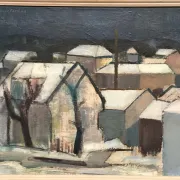 Original Swedish Oil on Canvas – "Winter Night in the City" by Helmer Forslund – Signed – Vintage and Framed – 45 × 37 cm (17.7" × 14.6")
