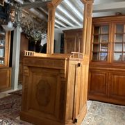 Très grand comptoir de réception en chêne blond massif Art déco Vignal & Bo