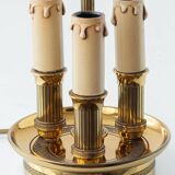 French Empire Bouillotte Lamp with Three Lights in Brass and a Gold-Plated Tin Shade with Laurel Design