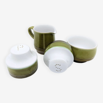 Denby Rochester English ceramic placemat, salt and pepper shaker, sugar bowl and cream pot