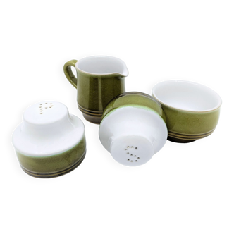 Denby Rochester English ceramic placemat, salt and pepper shaker, sugar bowl and cream pot