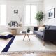 Minimalist Navy Wool Rug — Design with Greek Border