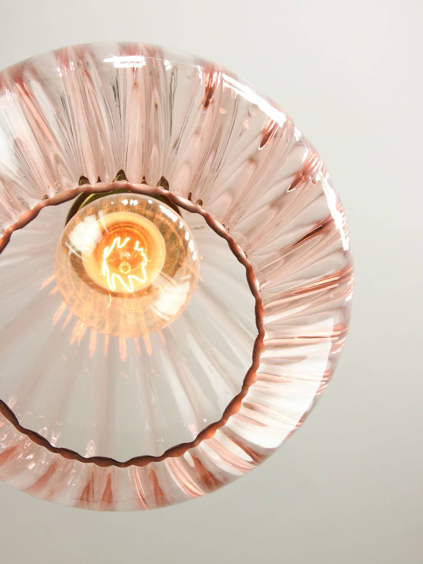 Mid-Century Italian Pink Glass and Brass Pendant Lamp