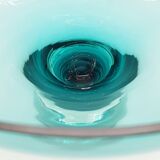 Grand vase sur pied en verre sarcelle