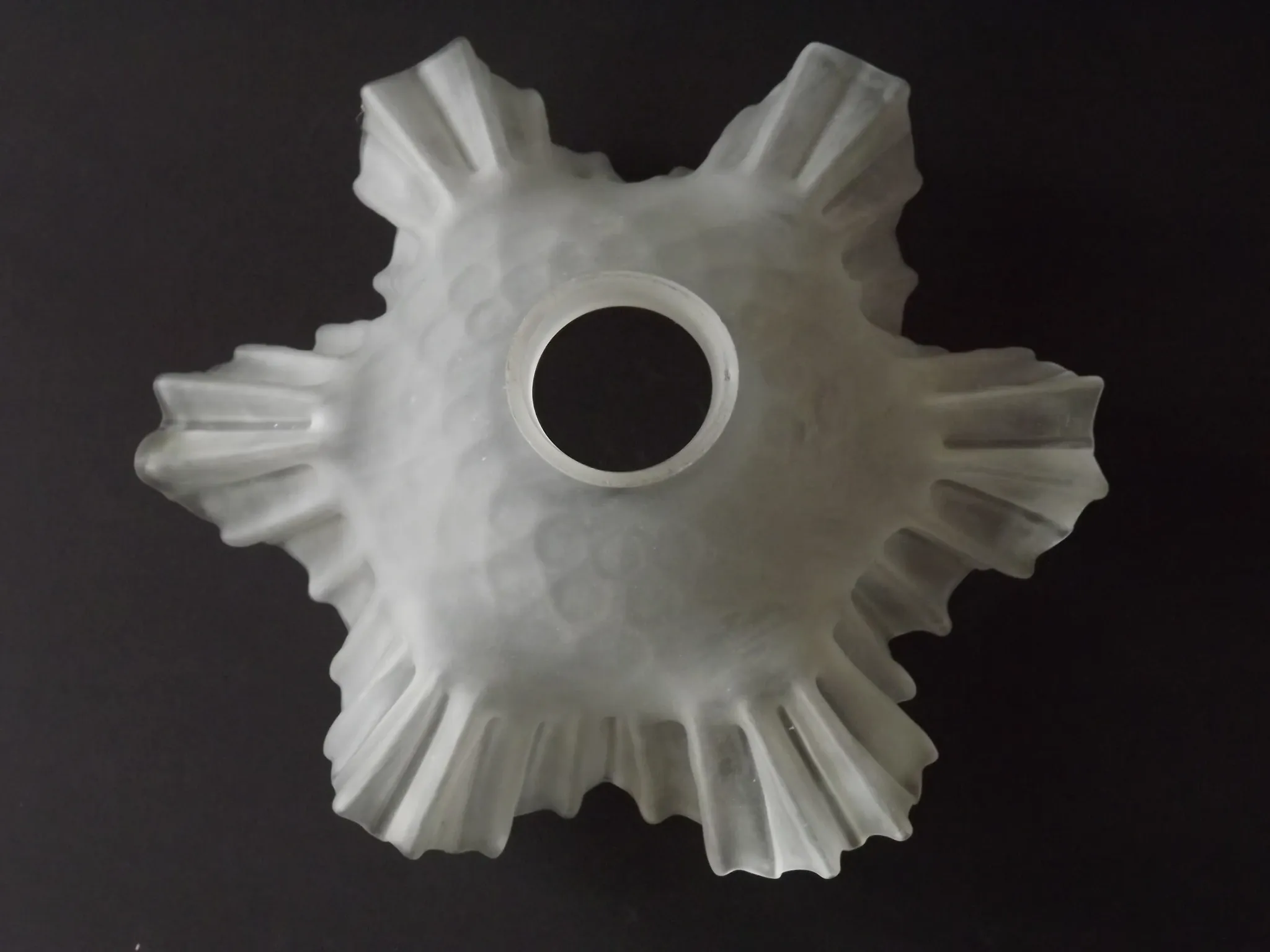 French Vintage 1930s Patterned White Frilled Glass Shade - Art Deco Lightin