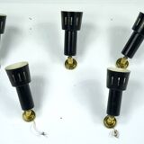 Set of five Stilnovo style spotlights in brass and lacquered metal. Italy