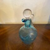 Night carafe in blue tones waffle glass with cabochon early 20th century