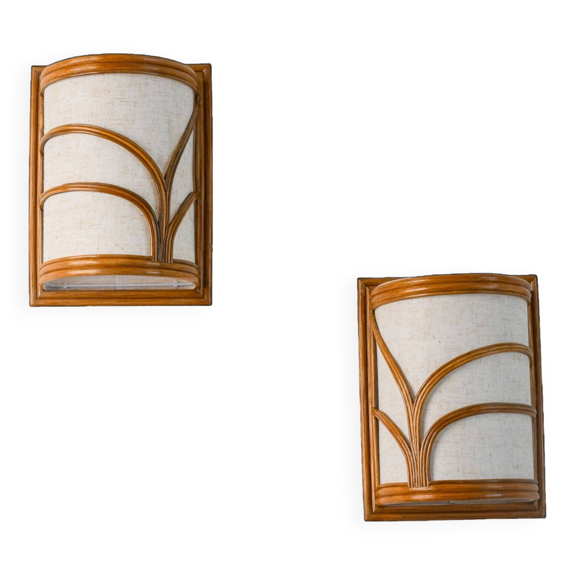 Pair Mid-century Modern style Rattan Wall Sconce Lamp
