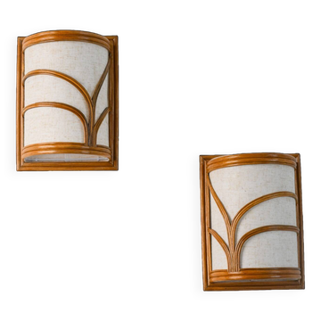 Pair Mid-century Modern style Rattan Wall Sconce Lamp