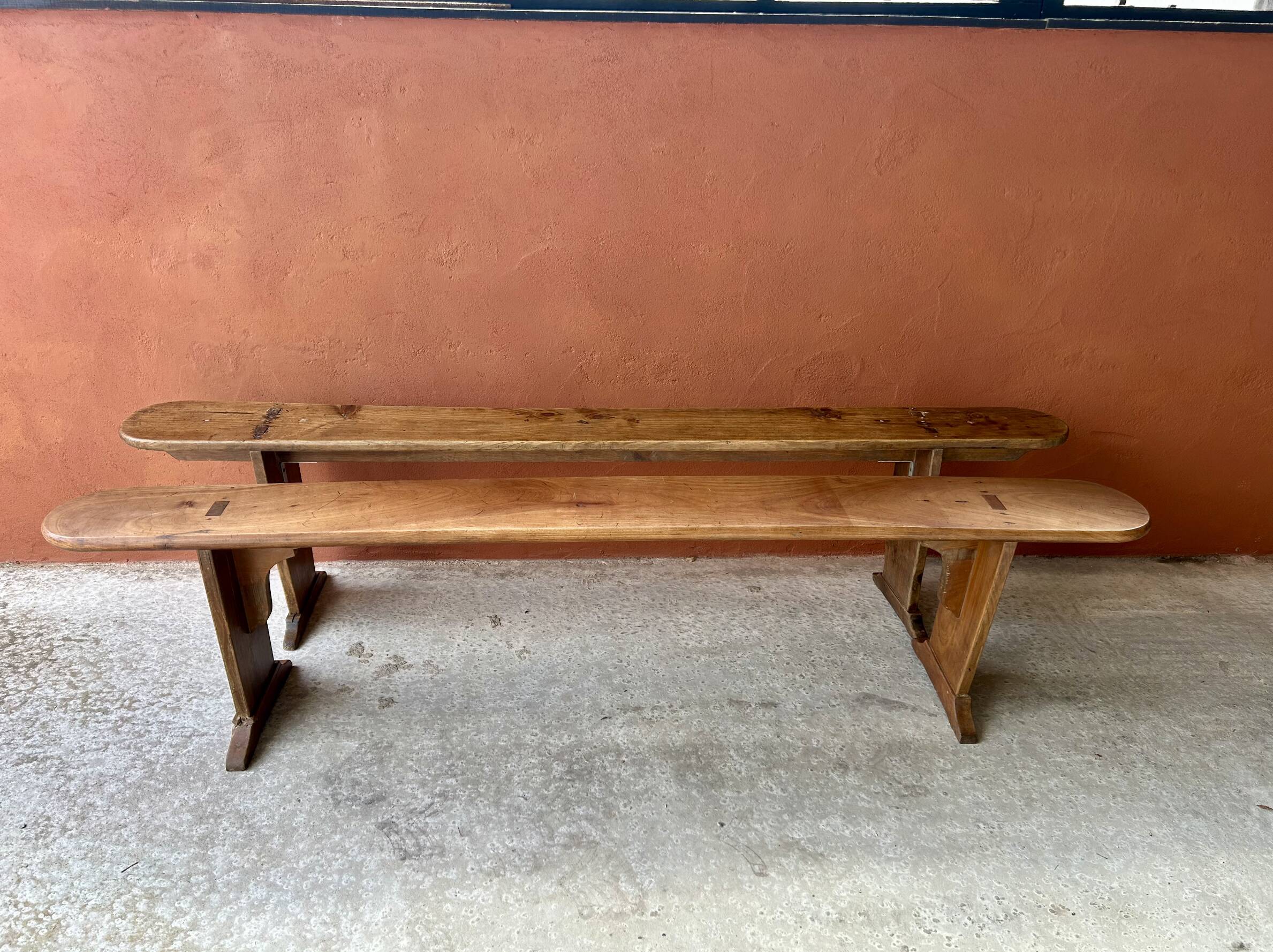 Pair of wooden farm benches