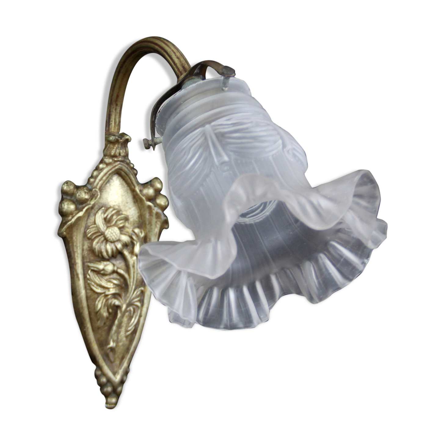 Wall light brass, old tulip glass swan neck