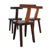 Set de 3 chaises T art brutaliste des années 60