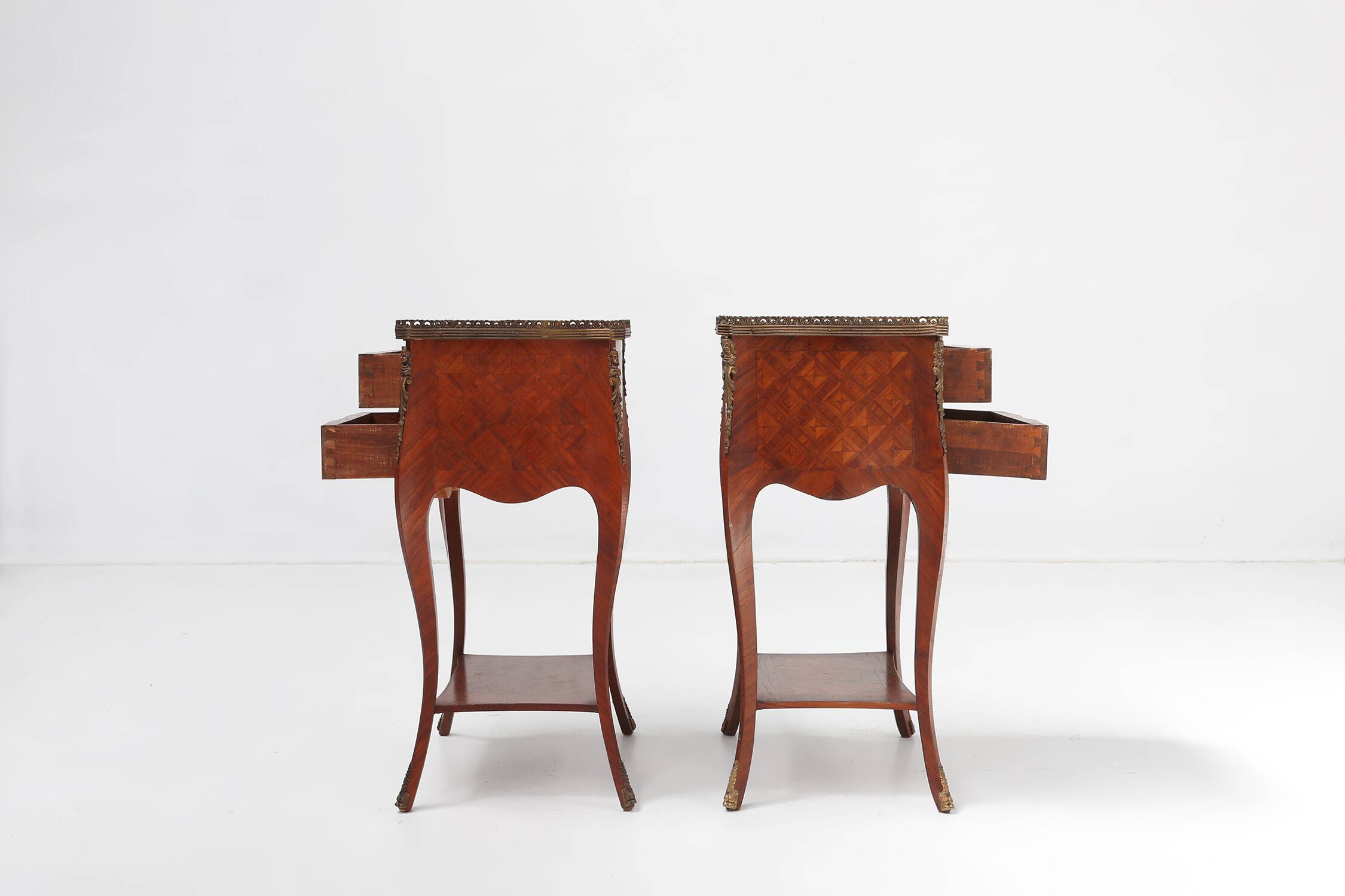 Exquisite pair of Louis XVI bedside tables, Belgium ca. 1950